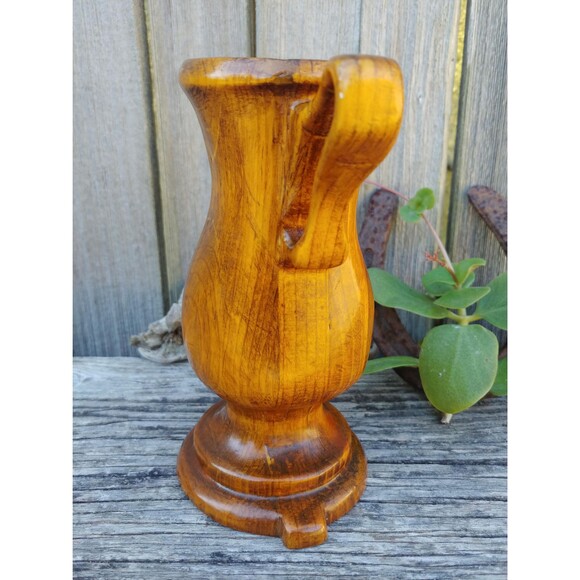 Vintage Milled Wood Trophy Cup Vase, Mod Dry Flower Vase Wood Home Decor - Picture 5 of 10